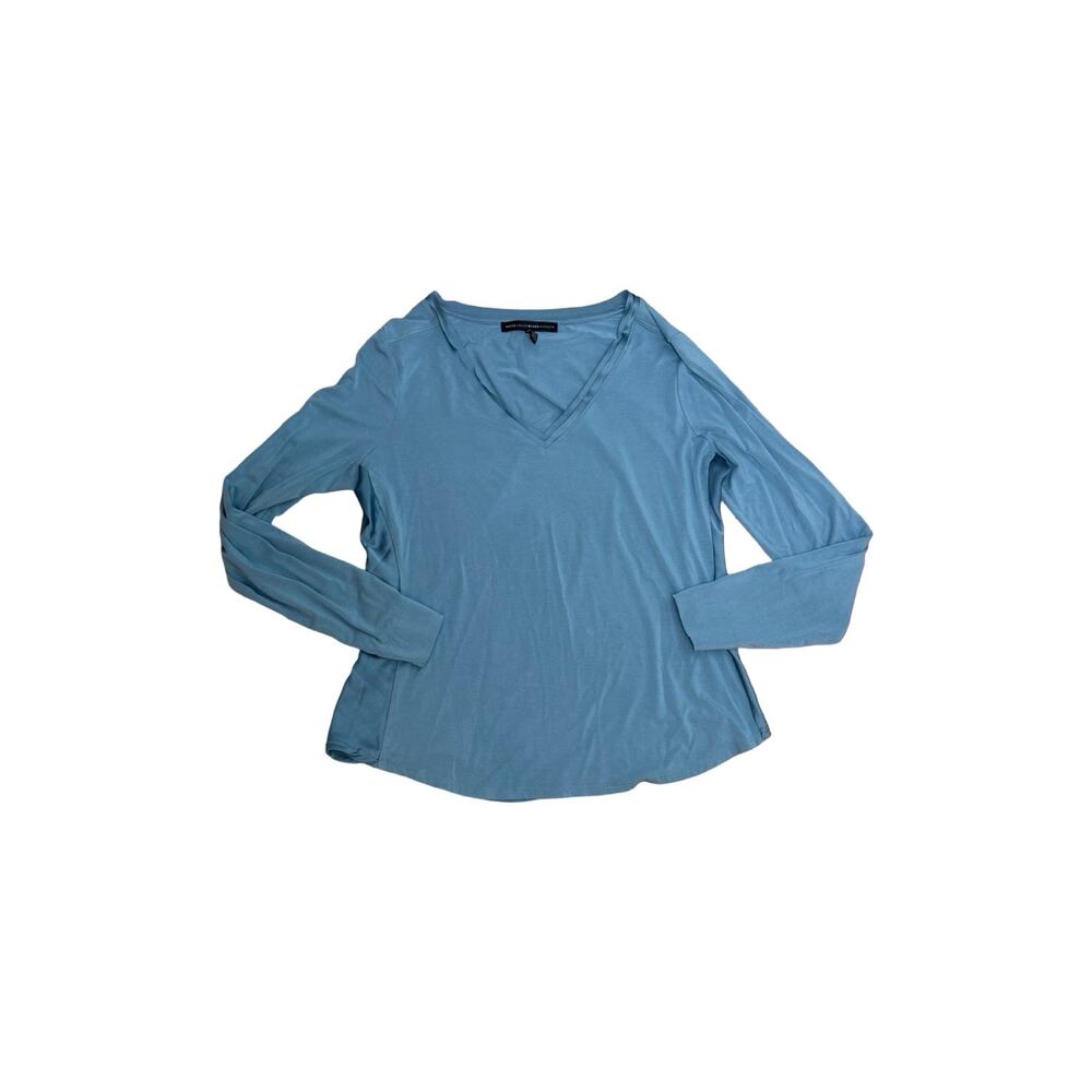 White House Black Market Blue V-Neck Long Sleeve Top Size M Satin Trim